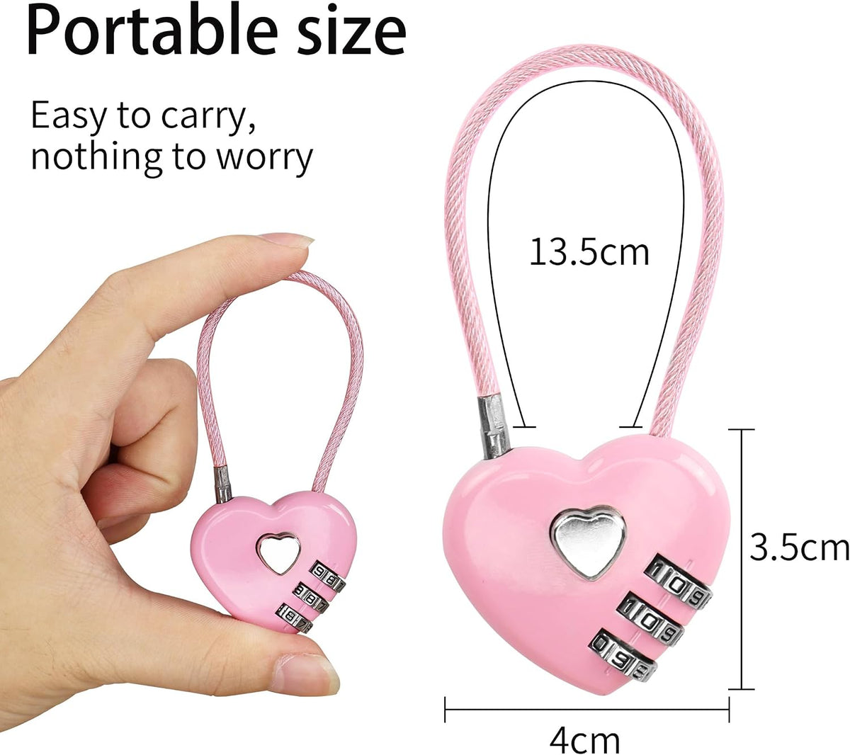 YAODHAOD 2 Pack Combination Lock, 3 Digit Heart Shaped Padlock for School Gym Locker, TSA Approved Cable Luggage Lock, Lock forLocker, Luggage,Fence,Backpack,Valentine Gift (Pink)