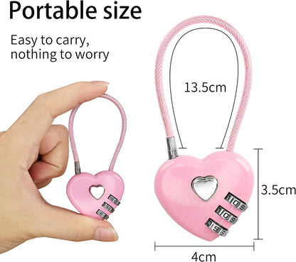 YAODHAOD 2 Pack Combination Lock, 3 Digit Heart Shaped Padlock for School Gym Locker, TSA Approved Cable Luggage Lock, Lock forLocker, Luggage,Fence,Backpack,Valentine Gift (Pink)