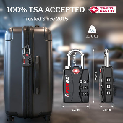 Forge TSA Approved Luggage Locks, Open Alert TSA Locks, Black, 4 Pack