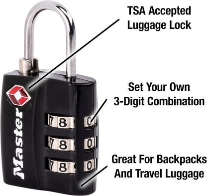 Master Lock TSA Approved Luggage Lock Black Backpack Lock 3-Pack 4680BLKEC3