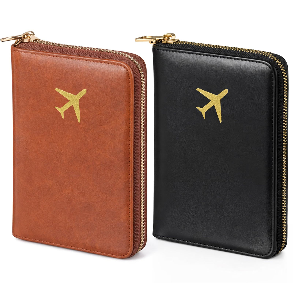2 Pcs Leather Passport Holder Cover for Travel with Safe Zipper Closure, Premium Passport Wallet Waterproof Rfid Blocking Card Case for Travel Family Women Men(Light Pink,Bean Green)