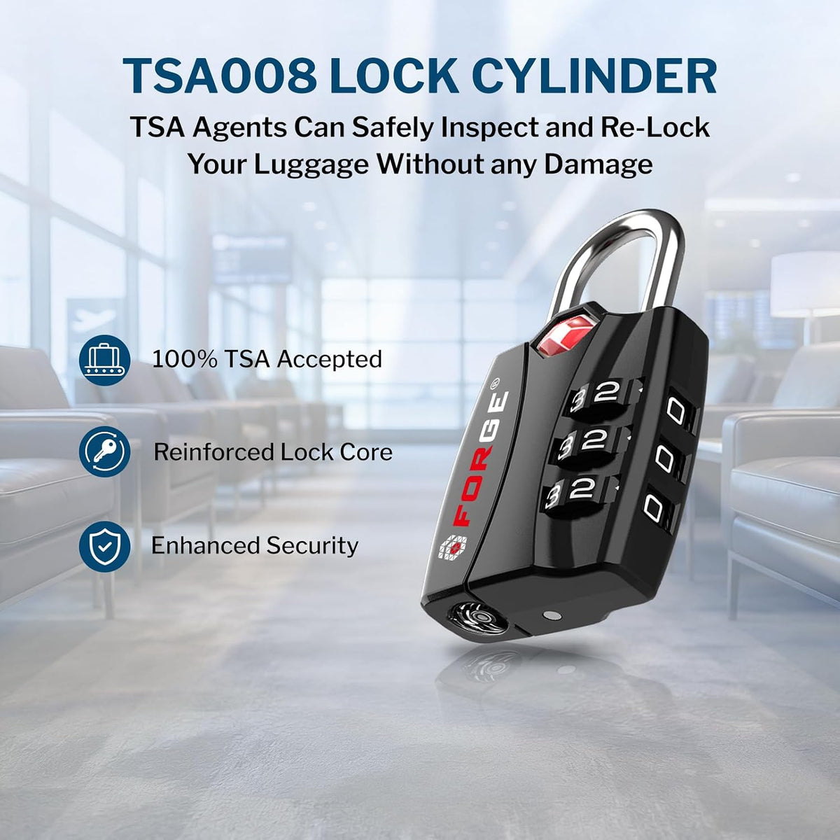 Forge TSA Approved Luggage Locks, Open Alert TSA Locks, Black, 4 Pack