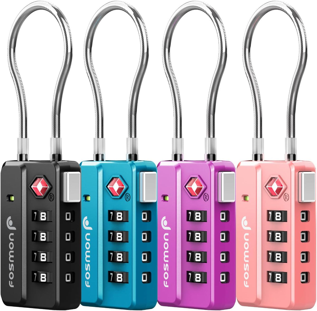 Fosmon TSA Approved Cable Luggage Locks, 4 Digit Combination, 4 Pack