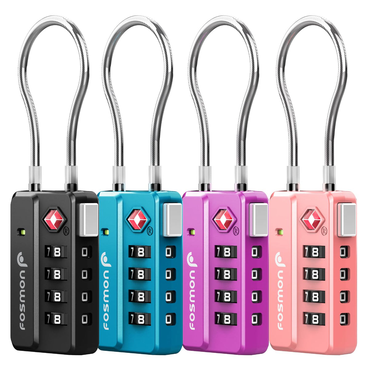 Fosmon TSA Approved Cable Luggage Locks, 4 Digit Combination, 4 Pack