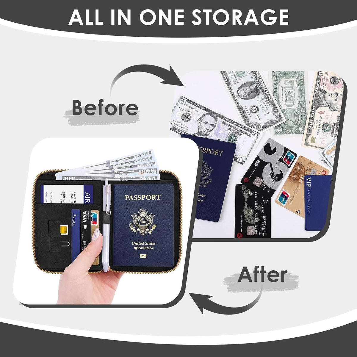 KONVINIT Black Passport Holder For Travel, Passport Cover For Women & Men