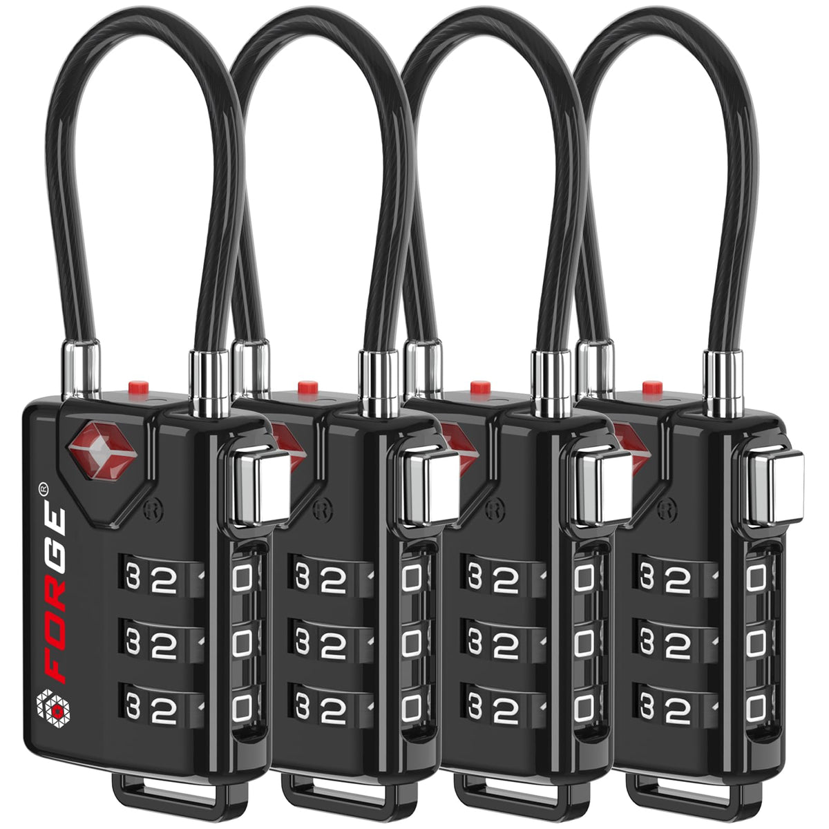 Forge TSA Approved Luggage Locks, Open Alert Cable Lock, Black, 2 Pack