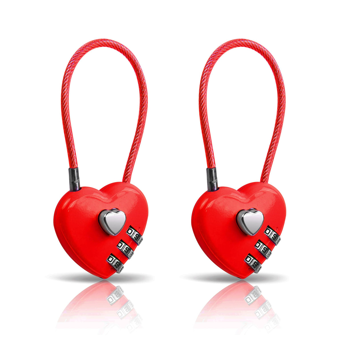 YAODHAOD 2 Pack Combination Lock, 3 Digit Heart Shaped Padlock for School Gym Locker, TSA Approved Cable Luggage Lock, Lock forLocker, Luggage,Fence,Backpack,Valentine Gift (Pink)