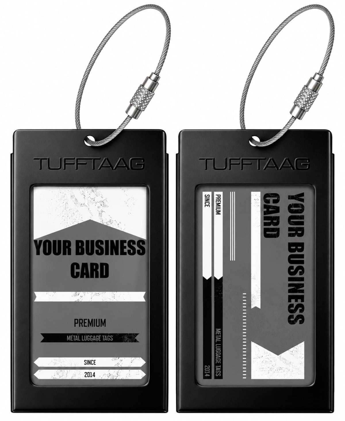 Luggage Tags Business Card Holder by TUFFTAAG - Durable Travel ID Bag Tag, Gunmetal, 2 Tags