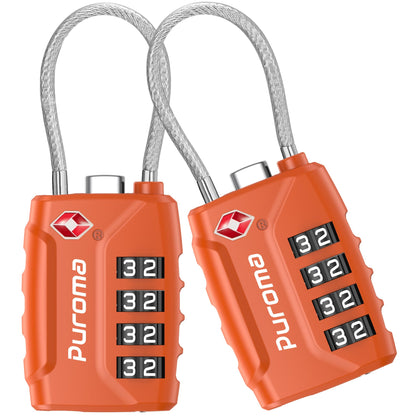 Puroma 2 Pack TSA Approved Luggage Locks 4 Digit Code Cable Lock Basic Pink