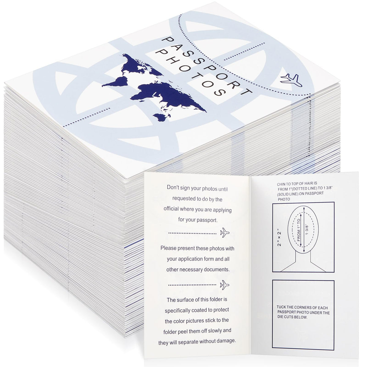 200 Pcs Thick Passport Photo Holder 5.31 x 3.54 Inches Passport Picture Folders with Compartment for 2 x 2 Print, Picture Display Safely for Office, Customers Deliver Pictures, Travel