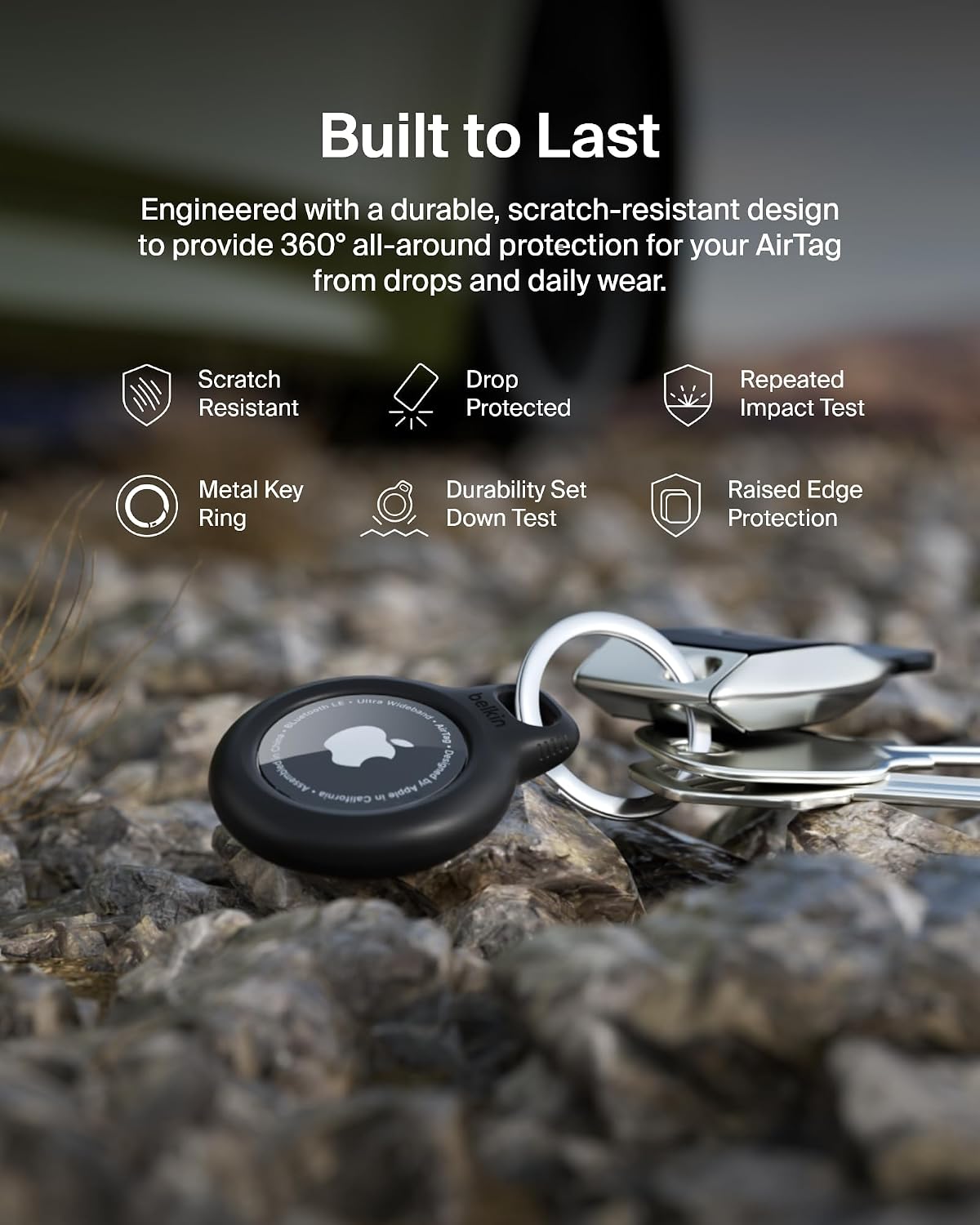 Belkin Apple AirTag Holder Keychain with Key Ring, Scratch-Resistant