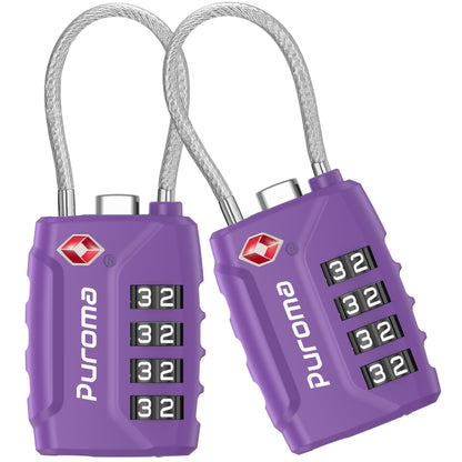 Puroma 2 TSA Approved Luggage Locks 4 Digit Code Cable Lock Blue Peacock