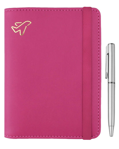 WALNEW Passport Holder for Travel, RFID Passport Cover Wallet for Women Men, PU Leather Passport Book Card Holder Case with Pen, Travelling Essentials for Flying