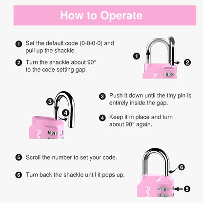 Puroma 2 Pack Combination Lock Locker 4 Digits Combo Padlock Gym Pink