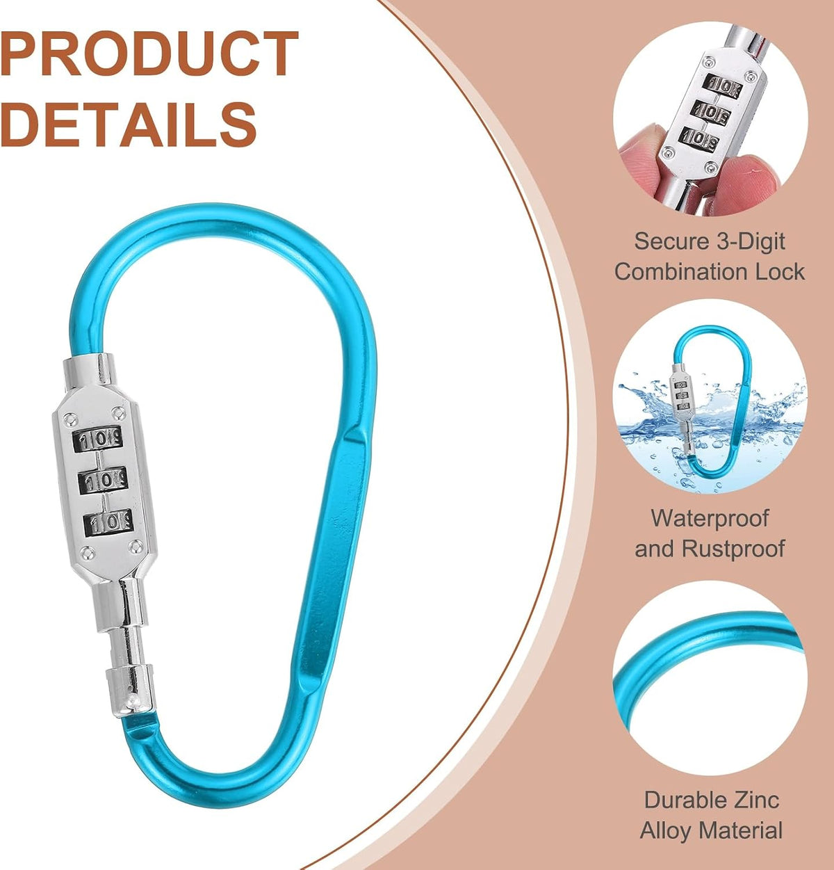 PATIKIL D-Shaped Code Combination Lock 3-Digit Combo 4.8"x2.4" 2 Pcs
