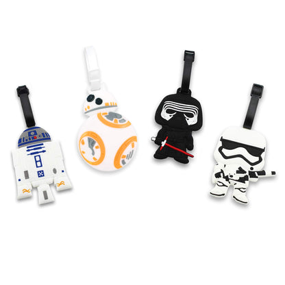 4 Pcs Set White Dog Charlie Brown Silicone Travel Luggage Baggage Identification Labels ID Tag for Bag Suitcase Plane Cruise Ships with Belt Strap