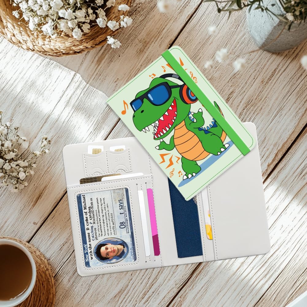 Cute Cool Dino Passport Holder for Travel, 5.9" x 4.3"