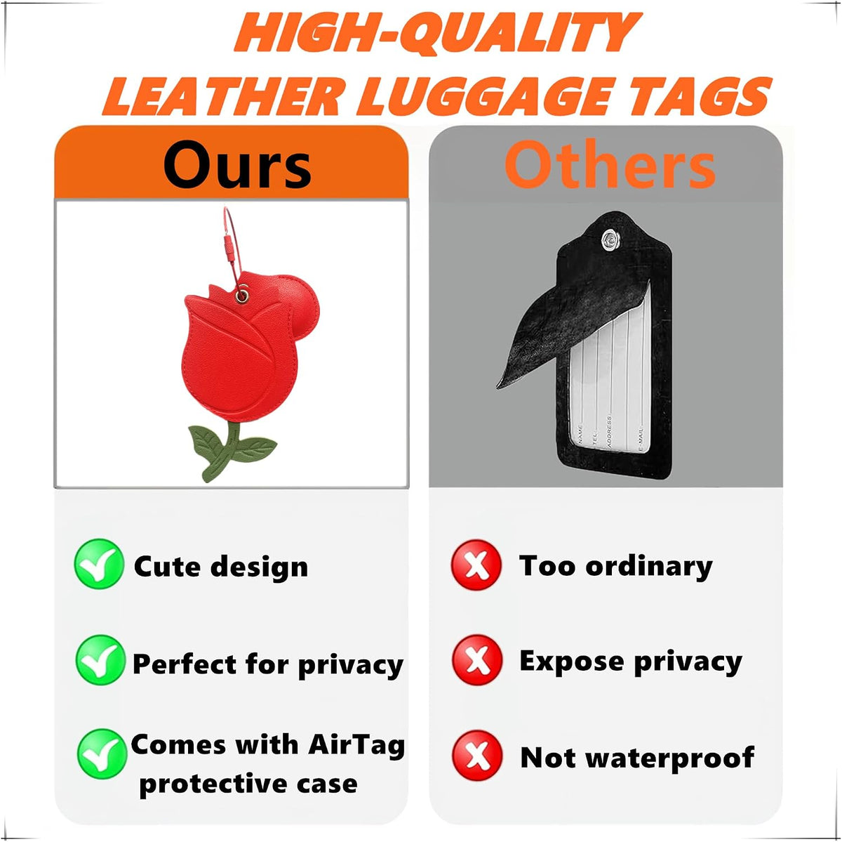 PU Leather Luggage Tag with Airtag Holder Case Set and Name ID Label