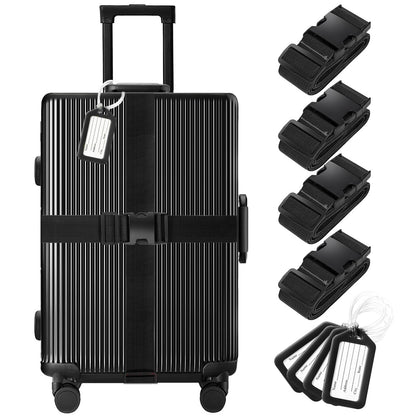 Gostwo 8 Pack Luggage Straps and Tags Set - 4 Straps, 4 Tags, Suitcase Belt