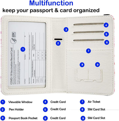 Pink Passport Holder,Cute Passport Cover,Travel Wallet with Credit Card Slots Rfid Blocking passport Wallet Waterproof Documents Organizer Women Men (The Traveler)