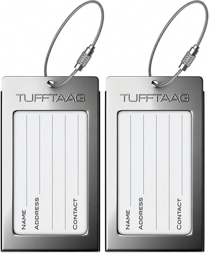 Luggage Tags Business Card Holder by TUFFTAAG - Durable Travel ID Bag Tag, Gunmetal, 2 Tags