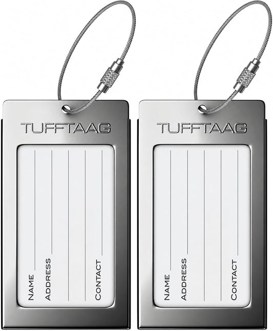 Luggage Tags Business Card Holder by TUFFTAAG - Durable Travel ID Bag Tag, Gunmetal, 2 Tags