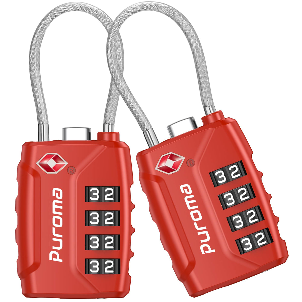 Puroma 2 TSA Approved Luggage Locks 4 Digit Code Cable Lock Blue Peacock
