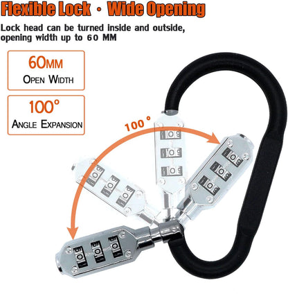 Combination Carabiner Clips,V-Resourcing Resettable 3 Dial Digit Combination Lock Carabiner Keychain,for Suitcase Luggage Travel Baggage Backpack (D Shaped, Large Size, Black, 2 Pack)