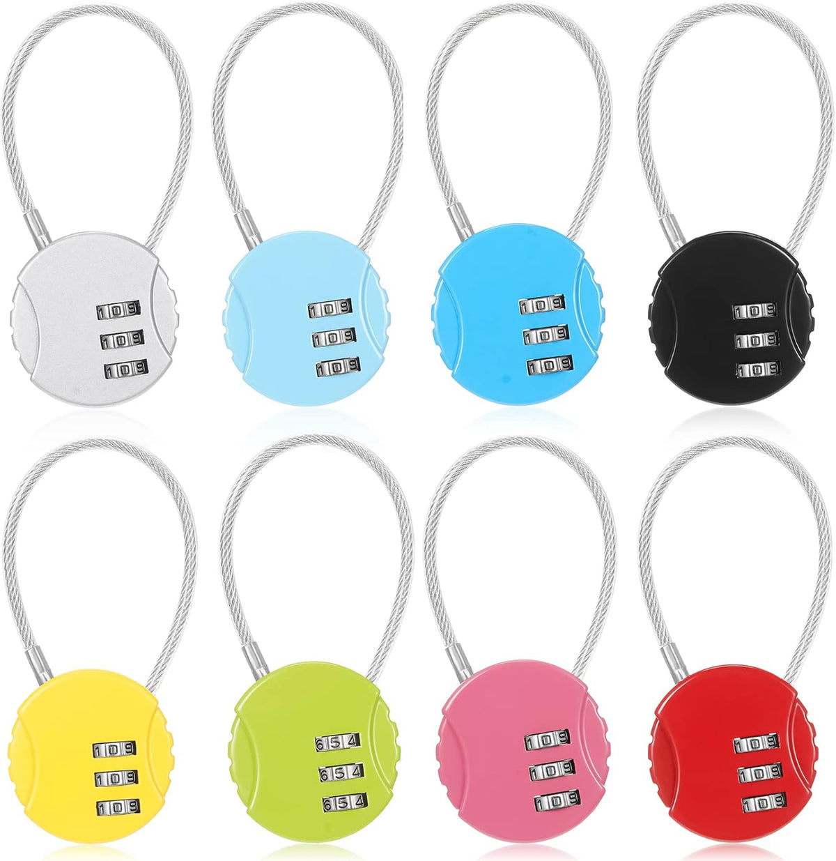 Moxweyeni 8 Pack 3 Digit Combination Cable Padlock,Multi Color