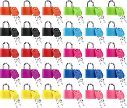 30 PCS Mini Keyed Padlocks Small Brass Suitcase Locks with 2 Keys for Travel Backpack Gym Locker Jewelry Box Drawer 10 Colors