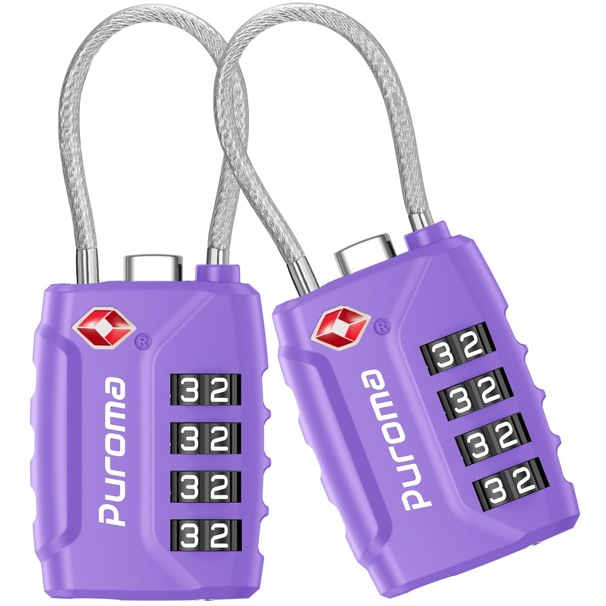 Puroma 2 Pack TSA Approved Luggage Locks 4 Digit Code Cable Lock Basic Pink