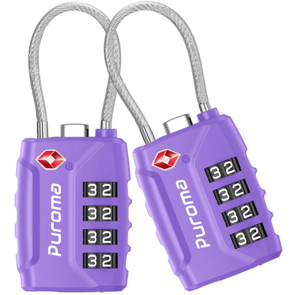 Puroma 2 Pack TSA Approved Luggage Locks 4 Digit Code Cable Lock Basic Pink