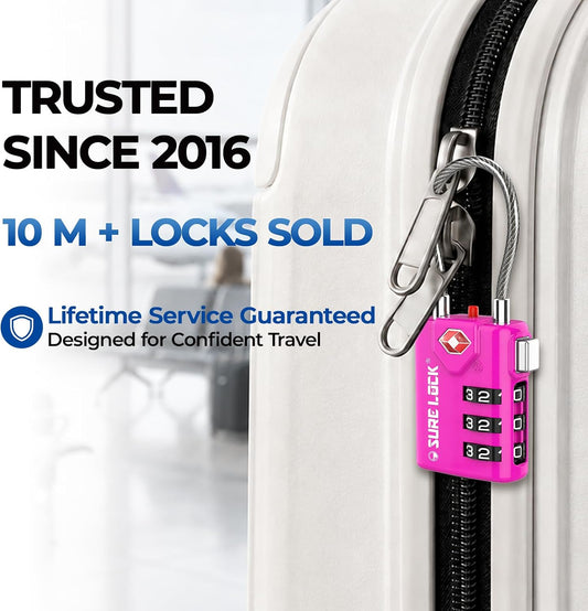 SURE LOCK Open Alert TSA Approved Luggage Locks, 3 Digit Combination Locks for Luggage, Suitcase, Backpack, and More.