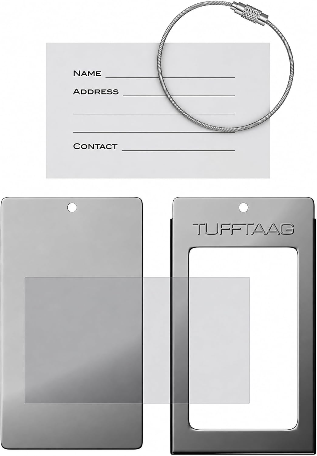 Luggage Tags Business Card Holder by TUFFTAAG - Durable Travel ID Bag Tag, Gunmetal, 2 Tags