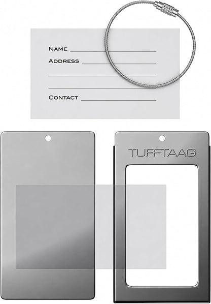 Luggage Tags Business Card Holder by TUFFTAAG - Durable Travel ID Bag Tag, Gunmetal, 2 Tags