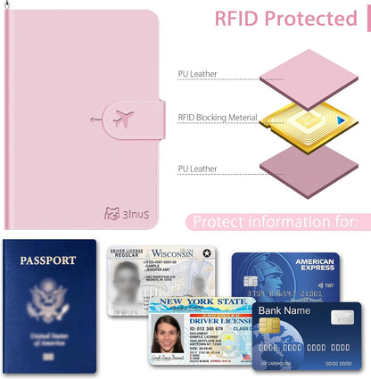Passport Holder for Travel with Apple Find My,Waterproof RFID Blocking Passport Cover with 4 Card Slots, Wireless Charging, Magnetic Closure, Pink