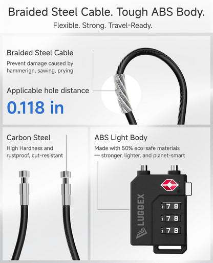 LUGGEX 4 Pack TSA Locks for Luggage, Luggage Locks TSA Approved