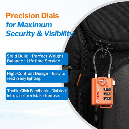 Forge TSA Approved Luggage Locks, Open Alert Cable Lock, Orange, 2 Pack