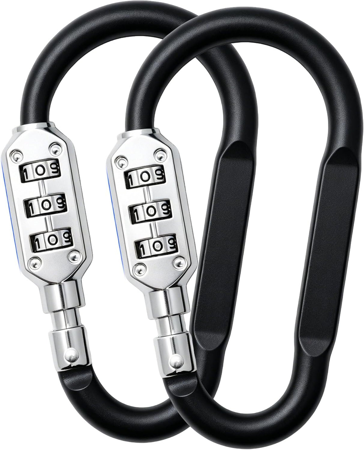 Combination Carabiner Clips,V-Resourcing Resettable 3 Dial Digit Combination Lock Carabiner Keychain,for Suitcase Luggage Travel Baggage Backpack (D Shaped, Large Size, Black, 2 Pack)