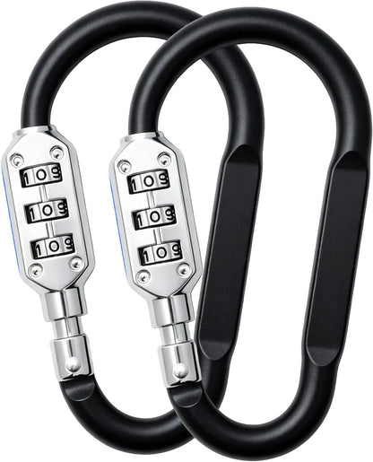 Combination Carabiner Clips,V-Resourcing Resettable 3 Dial Digit Combination Lock Carabiner Keychain,for Suitcase Luggage Travel Baggage Backpack (D Shaped, Large Size, Black, 2 Pack)