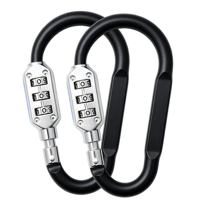 Combination Carabiner Clips,V-Resourcing Resettable 3 Dial Digit Combination Lock Carabiner Keychain,for Suitcase Luggage Travel Baggage Backpack (D Shaped, Large Size, Black, 2 Pack)