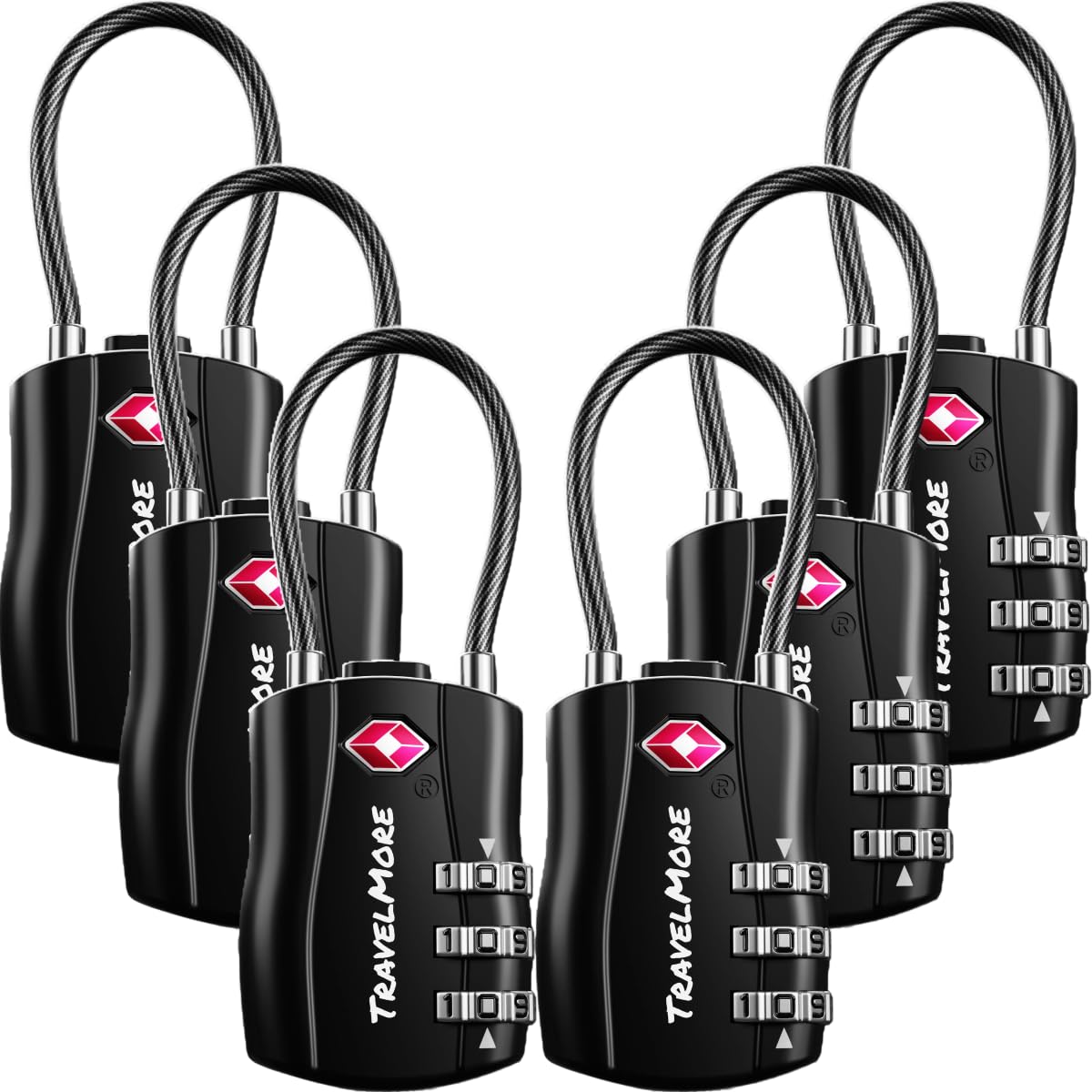 TravelMore TSA Approved Luggage Locks, Travel Combination Cable Locks