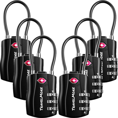 TravelMore TSA Approved Luggage Locks, Travel Combination Cable Locks
