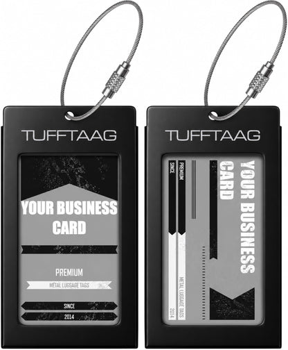 Luggage Tags Business Card Holder by TUFFTAAG - Durable Travel ID Bag Tag, Gunmetal, 2 Tags