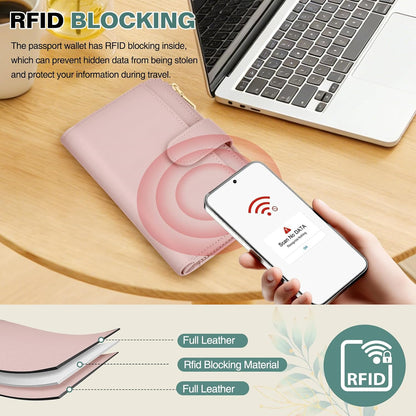 RFID Passport Holder for Travel, Leather Passport Cover Travel Wallet