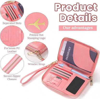 2 Pcs Leather Passport Holder Cover for Travel with Safe Zipper Closure, Premium Passport Wallet Waterproof Rfid Blocking Card Case for Travel Family Women Men(Light Pink,Bean Green)