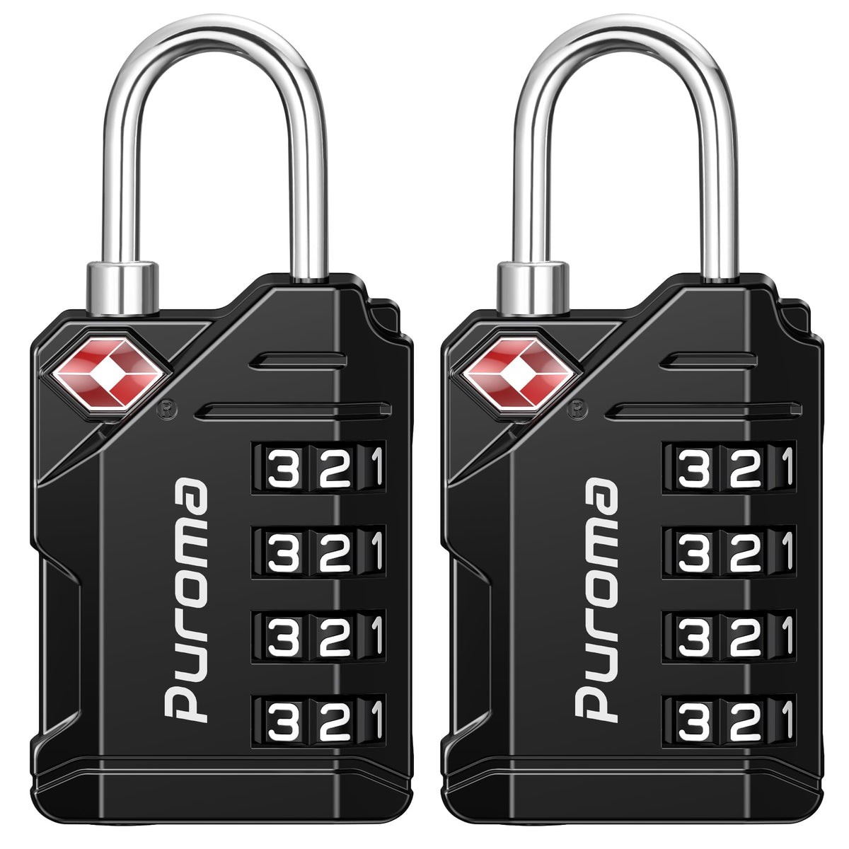 Puroma TSA Approved Travel Luggage Locks, 4 Pack Black 4 Digit Resettable Combination Code Lock with Zinc Alloy Body for Suitcase, Backpack, Laptop Bag, Gym Locker, Toolbox