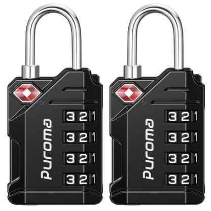 Puroma TSA Approved Travel Luggage Locks, 4 Pack Black 4 Digit Resettable Combination Code Lock with Zinc Alloy Body for Suitcase, Backpack, Laptop Bag, Gym Locker, Toolbox