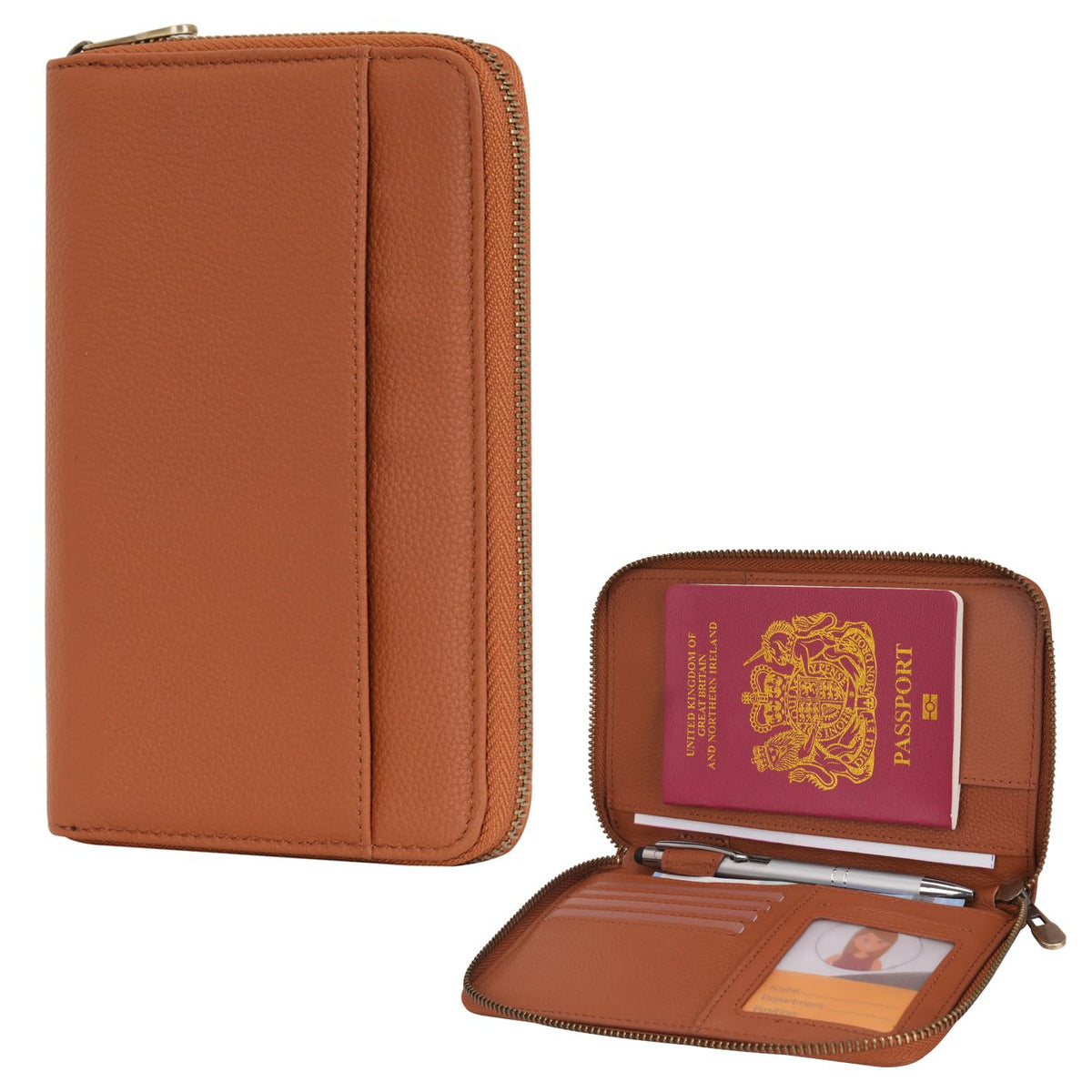 Leather Zipper Passport Wallet Holder Travel Essentials with RFID Blocking