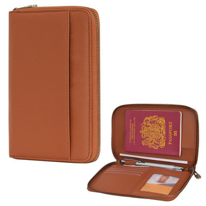 Leather Zipper Passport Wallet Holder Travel Essentials with RFID Blocking